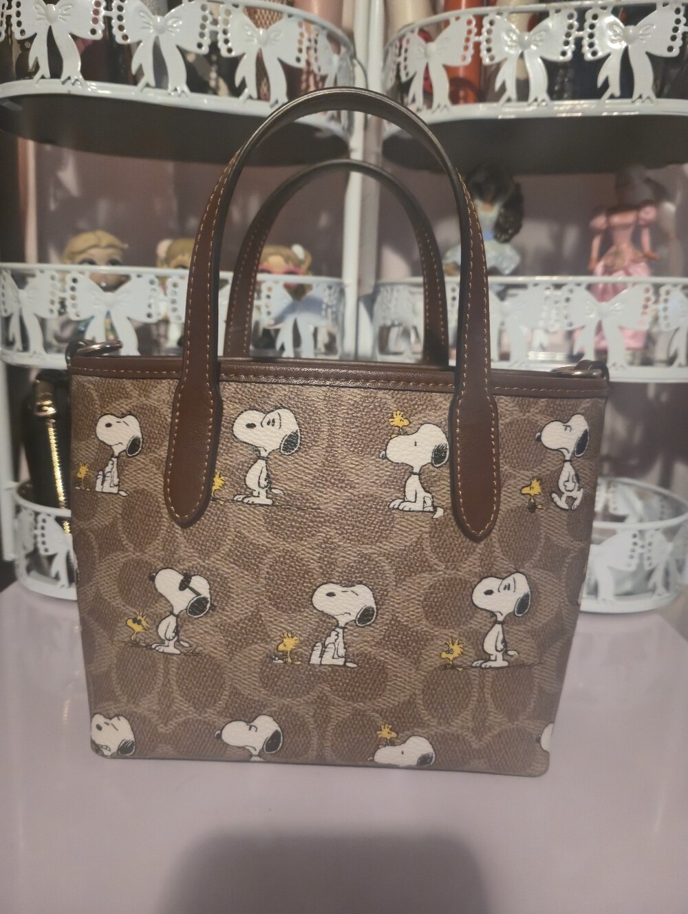 Coach Brown Signature Snoopy Mini Tote - Picture 2 of 6